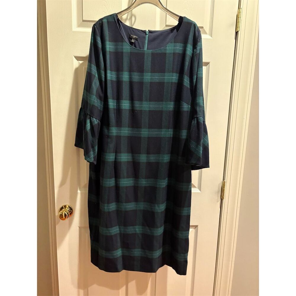 Talbots Women's Plus Size 16 Tartan Plaid Shift Dress 3/4 Sleeve - Picture 4 of 12